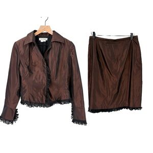 Kay Unger Silk Brown Evening Skirt Suit Set Size 8